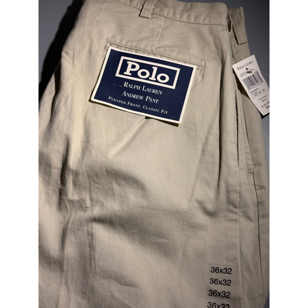 Vintage Polo Ralph Lauren Andrew Pant Pleated Chino Sand 36x32 New With Tags
